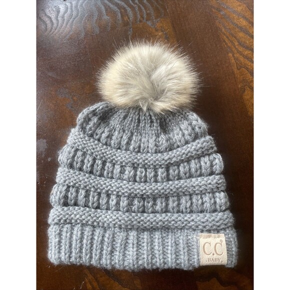 C. C Baby Pom Pom Beenie Hats Leopard Print And Solid Grey - Picture 4 of 12